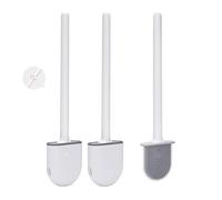 Ziyonix Escobillas de Baño Silicona 2Pcs, Silicona Cepillo de Baño y Soportes, Cepillo Toilet Plana Mango Largo, Flexibles Escobillas WC de Pared con Secado Rápido Soporte Ventilado, Blanco