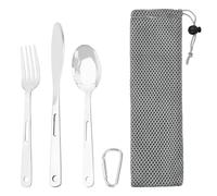 Ziyonix Juego de Cubiertos Camping Set, 3Pcs Cubiertos para Llevar, Portátil Cubiertos Camping de Acero Inoxidable con Cuchillos,Mosquetones,Cuchara,Tenedores, para Llevar al Trabajo, Viaje, Acampadas