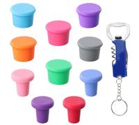 Ziyonix Lote de 10 Tapones para Botellas de Vino con un Abridor de Botellas, Tapas de Botellas de Cerveza Universal, Tapón de Silicona Botella, Tapon Botella Cristal (Multicolor)