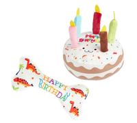 Ziyonix Pastel de Cumpleaños para Mascotas, Hueso de Perro de Peluche Juguete, Pastel de Cumpleaños de Felpa Juguetes Chirriantes para Perros Pequeños y Medianos (2 Piezas)