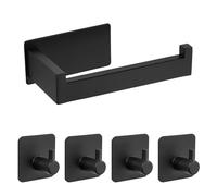 ZiyonixPortarollos Papel Higiénico, Soporte Papel Higienico Acero Inoxidable Porta Rollos de Papel higienico Adhesivo sin Taladrar, Portarrollos Baño con 4 Ganchos para Baño y Cocina, Negro