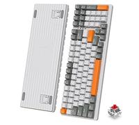 ZIYOU LANG K3 Teclado Gaming Mecánico con Cable 100% - Retroiluminación LED Arcoíris, Teclas Anti-Ghosting Completo, Teclado Numérico, Interruptores Rojos, Carcasa Metálica - para PC/Mac - Gris Claro