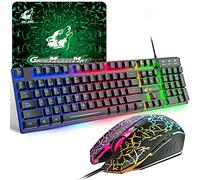 ZIYOU LANG T13 [Español QWERTY] Teclado y Raton Gaming Rainbow LED 104 Teclas para Teclado Mecanico Sentir Gamer 2400 dpi Retroiluminado Raton con Alfombrilla para PS5 PC Laptop Mac - Negro