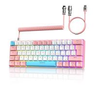 ZIYOU LANG T60 Teclado para Juegos 60% con Cable USB C en Espiral, QWERTY Mini 62 Teclas Anti-ghosting Arco Iris Retroiluminado Teclado Mecánico, Linear Rojo Switch para Mac/Win - Rosa