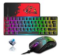 ZIYOU LANG T60 Teclado Y Mouse Mecánicos para Juegos 60% [diseño del Reino Unido] - Mini Teclado Ergonómico con Iluminación RGB Tipo C - Ratón De Panal USB De 12000 PPP - Negro + Interruptor Azul