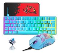 ZIYOU LANG T60 Teclado Y Mouse Mecánicos para Juegos 60% [diseño del Reino Unido] - Mini Teclado Ergonómico con Iluminación RGB Tipo C - Ratón De Panal USB De 12000 PPP - Azul + Interruptor Azul