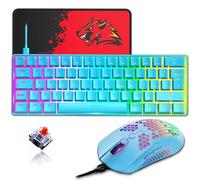ZIYOU LANG T60 Teclado Y Mouse Mecánicos para Juegos 60% [diseño del Reino Unido] - Mini Teclado Ergonómico con Iluminación RGB Tipo C - Ratón De Panal USB De 12000 PPP - Azul + Interruptor Rojo