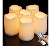 ZIYOUDOLI Juego de 6 velas LED para exteriores con mando a distancia, temporizador, sin llama, funciona con pilas, blanco cálido, velas eléctricas de plástico falso, color blanco cálido, para patio,