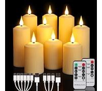 ZIYOUDOLI LED Candles Velas LED Recargables USB con Mando a distancia de 10 Teclas y Temporizador de 6/8 horas, Función de Parpadeo, Vela Romana, Paquete de 9 (5 x 10,5/14/17 cm), Resistente Al agua
