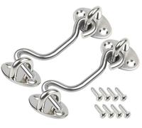 ZiYuya 2 cierres de gancho y ojal, de acero inoxidable, para puerta de cabina, ganchos de cerradura de puerta para puerta de madera francesa, soporte de ventana, cobertizo, ganchos plateados, 7,6 cm