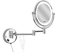 ZJBB Espejo de Maquillaje con Luz Pared, Espejo Aumento 10x con Doble Cara de 360° Rotación, Espejo de Pared Redondo Bilateral Telescópico, Profesional para Baño
