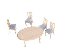 ZJchao 1:12 Sillas de Mesa de Casa de Muñecas Juego de Muebles de Madera en Miniatura con 1 Mesa 4 Sillas 4 Cojines para una Decoración de la Casa de Muñecas