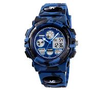 ZJchao 1163 Relojes Niños Deportes Al Aire Libre Reloj para Niños Reloj de Pulsera de Cuarzo Digital con Correa de Camuflaje Púrpura, Azul, Alarma LED Fecha Cronógrafo Impermeable (Camuflaje Azul
