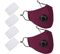 ZJchao 2 Fundas Faciales de Algodón con Válvula de Respiración, Protección Lavable Reutilizable PM2.5, con Puente Nasal Ajustable y 4 Filtros Reemplazables, para Anticontaminación y (rojo)