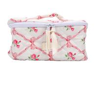 ZJchao Bolsa de Maquillaje Acolchada Grande, Bolsa de Cosméticos con Lazo Floral para Mujeres y Niñas, de Aseo Estética con Tirador de Cremallera de Metal para Almacenamiento de (Pink)
