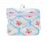 ZJchao Bolsa de Maquillaje Acolchada Grande, Bolsa de Cosméticos con Lazo Floral para Mujeres y Niñas, de Aseo Estética con Tirador de Cremallera de Metal para Almacenamiento de (Blue)