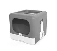 ZJchao Caja de Plegable para Gatos, Orinal para Gatos con Entrada Superior, Antisalpicaduras, Caja de Plegable para con Tapa, Orinal Cerrado con Cajón Tipo Cuchara para Gato (Grey)