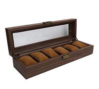 ZJchao Caja Expositora de Relojes de 6 Rejillas, Caja Portátil de Madera para Almacenamiento de Relojes con Cubierta Superior Transparente y Forro de Terciopelo Suave, para Regalo de