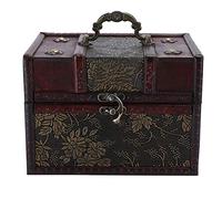 ZJchao Cofre del tesoro, caja de almacenamiento de madera vintage, diseño antiguo, organizador de joyas