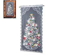 ZJchao Cortinas Navideñas de Encaje con Luz LED, Muñeco de Nieve y árbol de Navidad. Cortinas Opacas para la Decoración del Hogar, Sala de Estar. (White)