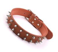 ZJchao Elegante Collar de con Púas para Razas Medianas a Grandes, Collar Ajustable de Piel Sintética con Remaches de Metal, Diseño Inspirado en Punk para Perros y Ajuste Cómodo (Café)
