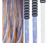 ZJchao En el Cabello de Tinsel Juego de Brillo Brillante Extensiones para el Cabello Calientes Accesorios para el Cabello de Hadas para Mujeres Niños Niños 6 Piezas de 19.6 Pulgadas (zafiro)