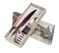 ZJchao Feather Pen Set, Feather Pen Set Vintage Creativity Tink Talling Writing Calligraphy Calligraphy para Amante de la Clase de Maestro (Púrpura carmesí)