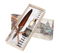 ZJchao Feather Pen Set, Feather Pen Set Vintage Creativity Tink Talling Writing Calligraphy Calligraphy para Amante de la Clase de Maestro (BROWN)