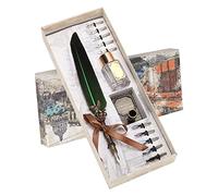 ZJchao Feather Pen Set, Feather Pen Set Vintage Creativity Tink Talling Writing Calligraphy Calligraphy para Amante de la Clase de Maestro (verde oscuro)