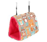 ZJchao Hamaca Colgante de Felpa para Pájaros y Mascotas Pequeñas - Acogedora Cama Oscilante con Fácil Acceso para Hámsteres y Ardillas - Patrón de Búho, Rosa Roja (Búho + Fondo Rojo Rosa)
