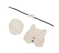 ZJchao Lindo Conjunto de Chaleco para Bebé de 3 Piezas, Traje de Recién Nacido de Algodón Suave para Fotografía, Beige, 0 1 Mes (Beige)