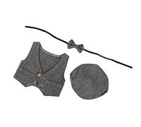 ZJchao Lindo Conjunto de Chaleco para Bebé de 3 Piezas, Traje de Recién Nacido de Algodón Suave para Fotografía, Beige, 0 1 Mes (Negro Gris)