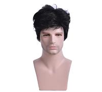 ZJchao Men Wig Synthetic Corta Curly Black Calor Ajustable para la Bo de la Fiesta de Halloween de Cosplay con Cabello Sintético a Alta Temperatura