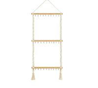 ZJchao Organizador de Joyas para Colgar sobre la Puerta Estante para Collares Soporte para Joyas Montado en la Pared con 30 Ganchos Diseño Bohemio Palos de Madera Cuerda de Algodón para (80 cm de