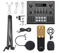 ZJchao Paquete de Podcast Bundle, Tablero de Sonido DJ Tarjeta de Sonido en Vivo Multifuncional Card de en Vivo Computadoras MobilePhone (Negro y Oro)