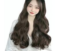 ZJchao Peluca con Flequillo, Peluca Larga con Flequillo de Onda Larga Pelucas para Mujeres con con Cosplay Sintético con Transparente para Mujeres que Salen con Uso Diario (Marron oscuro)