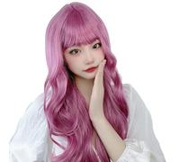 ZJchao Peluca con Flequillo, Pelucas con Cabello Sintético de Cosplay con Ver a Través de Flequillo Peluca Larga de Ola Larga con Flequillo para Mujeres que Datan de Uso Diario (Lavanda lechosa)