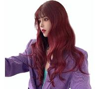 ZJchao Peluca con Flequillo, Pelucas con Cabello Sintético de Cosplay con Ver a Través de Flequillo Peluca Larga de Ola Larga con Flequillo para Mujeres que Datan de Uso Diario (WINE RED)