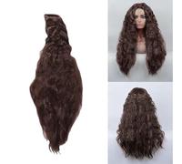ZJchao Peluca Resistente Al Calor, Peluca Larga Ondulada de Fibra Sintética con Malla Interior para Uso Diario en Fiestas de Cosplay (Marron oscuro)