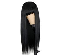 ZJchao Pelucas Negras Largas Rectas en Enemigos, Peluca de Mujer Elegante y Esponjosa Elástica Suave con Flequillo Cabello Sintético a Alta Temperatura Peluca Rizada Universal para