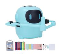 ZJchao Robot de Dibujo Mágico, Juguete Educativo Interactivo con 100 Tarjetas de Palabras, 16 Bolígrafos de Colores para Mejorar la Creatividad y las Habilidades Motoras Finas (BLUE)