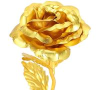 ZJchao Rosa de oro de 24 quilates, lujosa rosa dorada de 24 quilates, verdadera rosa eterna, día de San Valentín, aniversario o cumpleaños, con embalaje exquisito y certificado