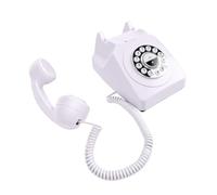 ZJchao Teléfono Retro Inalámbrico Vintage, Teléfono de Línea Fija Antiguo con Marcación por una Tecla y Activación por Voz, Carga Tipo C con Batería de 1200mAh para Decoración del Hogar (White)