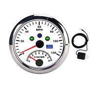 ZJchao Velocímetro GPS de 85 Mm, Tacómetro de Motor Paso a Paso 0 120 mph 8000 RPM Alarma de Exceso de Velocidad LCD Luz de Fondo Roja, con Bisel de Acero Inoxidable, para 12 V 24 V Coche ((Blanco