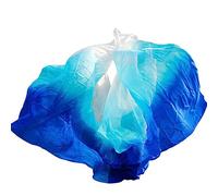 ZJCNHY Velo para la Danza del Vientre Belly Dance Silk Veil Gradient Shawl Performance Scarf Hand Made Natural Real Silk Hand Thrown Adult Women. (Color : White Blue Turquoise, Size : 250x114cm)