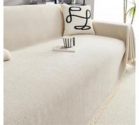 ZJEQZH Protector Sofa Impermeable, Chenille Cubre Sofa, Plaid Sofa, Grande Cubre Cama, con Borlas Funda De Sofá, para Sofá Extra Grande, Chaise, Protector De Muebles(White,90cm x 180cm)