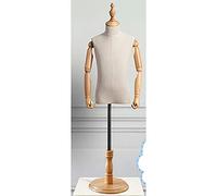 ZJFHEYUO Desktop Child Mannequins Torso Plastic Body with Arm Dress Form Round Wood Stand Height Adjustable Kids Clothing Display 3 Sizes,B-L