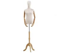 ZJFHEYUO Female Mannequin Torso Body 132-182Cm Adjustable Height Dummy Model Manikins For Clothing Realistic Display Linen Cover Wooden Base 2 Sizes,A-M