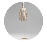 ZJFHEYUO Female Mannequin Torso Body, Dress Form with Wooden Arms, Adjustable Height Model Props for Clothing Realistic Display, Yellow Stripes Linen Cover, 3 Colors