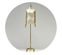 ZJFHEYUO Female Mannequin Torso Body Dummy Model with Wooden Arms Linen Cover Dress Form For Clothing Store Display Universal Casters Base 2 Colors,Gold-S